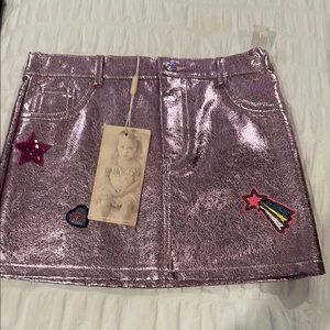 BABY SARA Metallic Pink Skirt with Star and Heart Patches NWT